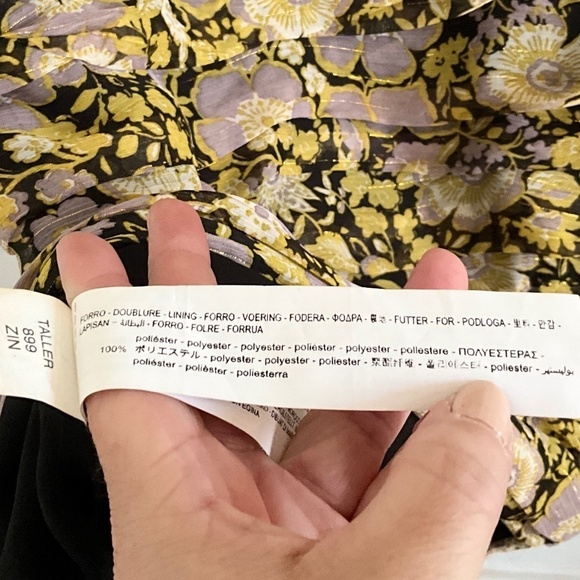 NWOT Zara Mini dress One shoulder Floral Draped Ruched Black Lavender Yellow M - Picture 10 of 16